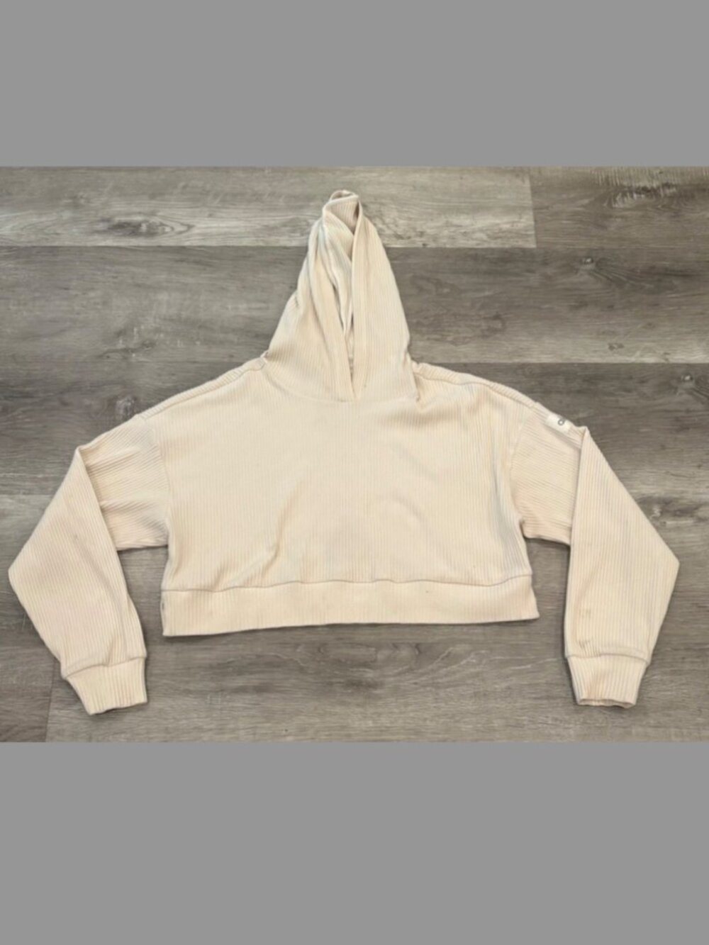 Alo Yoga Muse Hoodie Ribbed Sweatshirt Ivory Cropped Loungewear Womens S